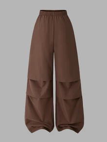 SHEIN Sparklyn Teen Girls Fall Outfits Fall Tops Fall Y2K 3Pcs Outfits, One Shoulder Striped Knit Top Camisole & Brown Cargo Wide Leg Pants Set - Brown - View 4