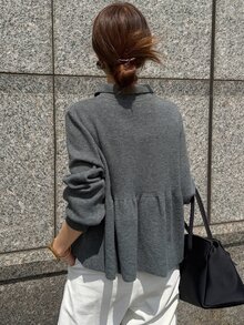 FRIFUL 女款純色翻領毛衣，秋季服飾 - 灰色 - 查看 2