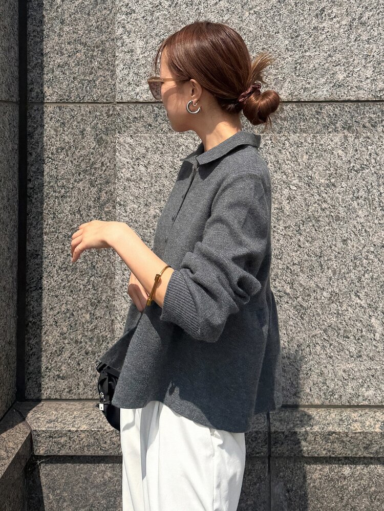 FRIFUL Women's Solid Color Lapel Collar Sweater, Autumn Clothing - Grey - View 5