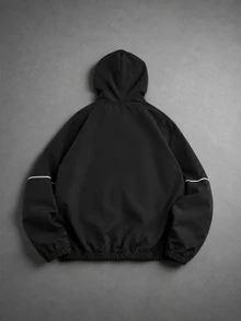 Casuvi Kids 1件青少年男孩時尚黑色夾克，柔軟舒適面料，易穿脫，時尚簡約百搭設計，適合戶外、運動、學校及各種場合，青少年男孩黑色夾克單件 - 黑色 - 查看 2
