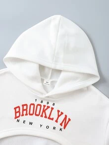 SHEIN Sparklyn 青少年女孩秋冬三件套 抓絨內裡連帽衛衣 羅紋針織吊帶背心上衣 校園運動款 白色黑色紅色格紋運動風 - 彩色 - 查看 7