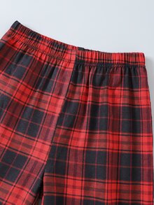 SHEIN Sparklyn 青少年女孩秋冬三件套 抓絨內裡連帽衛衣 羅紋針織吊帶背心上衣 校園運動款 白色黑色紅色格紋運動風 - 彩色 - 查看 9