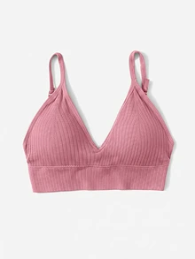 SHEIN 女款素色休閒日常細肩帶內衣 - 粉色 - 查看 4