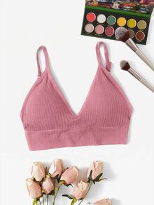 SHEIN 女款素色休閒日常細肩帶內衣 - 粉色 - 查看 1