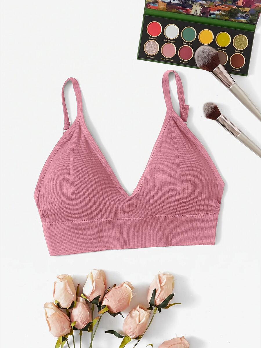 SHEIN 女款素色休閒日常細肩帶內衣 - 粉色 - 查看 1