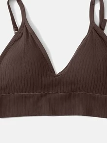 SHEIN 女款素色休閒舒適無鋼圈內衣 - 棕色 - 查看 3