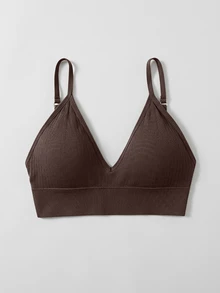 SHEIN 女款素色休閒舒適無鋼圈內衣 - 棕色 - 查看 4