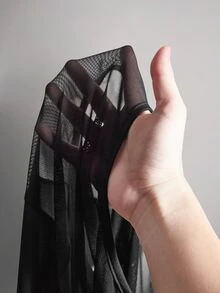 SHEIN ICON 女款網格拼接繫帶設計休閒百搭日常穿搭上衣 - 黑色 - 查看 13