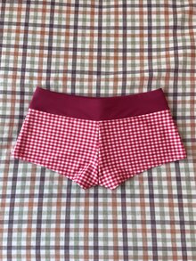 Elavelle Women's Summer/Fall Elegant Plaid Print Bikini Bottoms(No Top) Beach Party Vacation Burgundy Retro Tropical - Multicolor - View 3