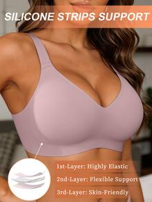 SHEIN 1 buah Bra Wanita Minimalis Nyaman Tanpa Jahitan Bahan Gel Jelly Tanpa Kawat dengan Bantalan yang Dapat Dilepas - Mauve Purple - View 3