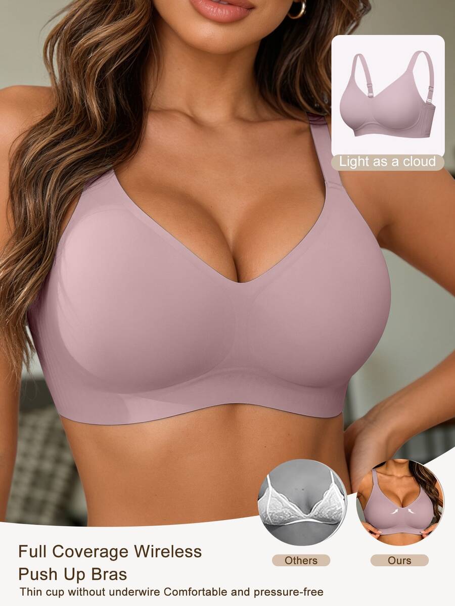 SHEIN 1 buah Bra Wanita Minimalis Nyaman Tanpa Jahitan Bahan Gel Jelly Tanpa Kawat dengan Bantalan yang Dapat Dilepas - Mauve Purple - View 1