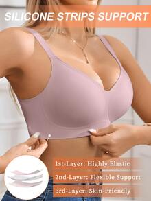 SHEIN 1 buah Bra Wanita Minimalis Nyaman Tanpa Jahitan Bahan Gel Jelly Tanpa Kawat dengan Bantalan yang Dapat Dilepas - Mauve Purple - View 5