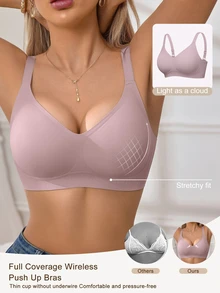 SHEIN 1 buah Bra Wanita Minimalis Nyaman Tanpa Jahitan Bahan Gel Jelly Tanpa Kawat dengan Bantalan yang Dapat Dilepas - Mauve Purple - View 4