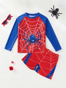 SHEIN Bubblio Young Boys Casual Loose Fit Round Neck Short Sleeve T-Shirt And Shorts, Swimsuits Set, Suitable For Summer - Royal Blue - View 7