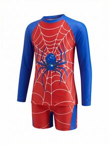 SHEIN Bubblio Young Boys Casual Loose Fit Round Neck Short Sleeve T-Shirt And Shorts, Swimsuits Set, Suitable For Summer - Royal Blue - View 2