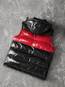 Manfinity Roghcode Men's Colorblock Patchwork Hooded Sleeveless Puffer Vest - Multicolor - View 2