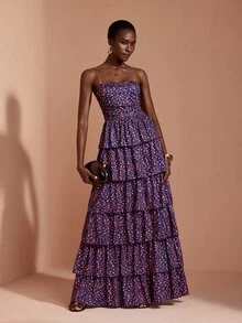 JIAN LASALA Knit Sleeveless Tube Top Multi Ruffle Layers Hemline Long Dress Vacation Party Elegant - Multicolor - View 3