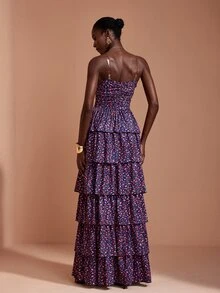JIAN LASALA Knit Sleeveless Tube Top Multi Ruffle Layers Hemline Long Dress Vacation Party Elegant - Multicolor - View 2
