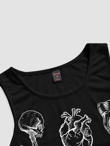 ROMWE Skull Moon Sun Stars Forest Plants Dark Gothic Camisole Tank Top Plus Size Pants 2 Pieces Set - Black - View 7
