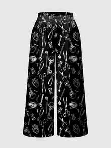ROMWE Skull Moon Sun Stars Forest Plants Dark Gothic Camisole Tank Top Plus Size Pants 2 Pieces Set - Black - View 9