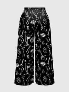 ROMWE Skull Moon Sun Stars Forest Plants Dark Gothic Camisole Tank Top Plus Size Pants 2 Pieces Set - Black - View 10