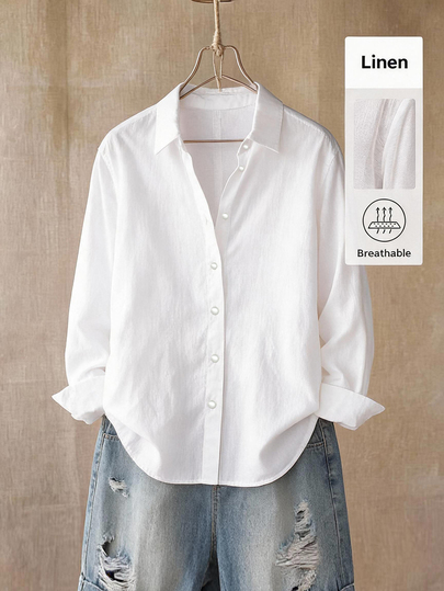 SHEIN BASICS Women's White Single-Breasted Casual Modest Minimalist All-Match Versatile Daily Commute Office Brunch Shirt Linen Going Out Outfits Teachers' Day Autumn