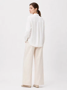 SHEIN BASICS 女款白色單排扣休閒端莊極簡百搭通勤辦公早午餐亞麻襯衫，適合外出穿搭，教師節秋季 - 白色 - 查看 9
