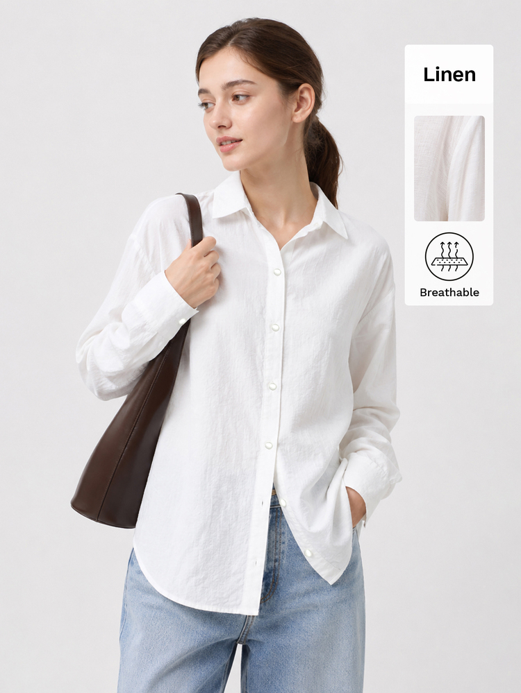 SHEIN BASICS Kemeja Wanita Putih Kancing Tunggal Kasual Sederhana Minimalis Serbaguna untuk Pakaian Sehari-hari, Kerja, Kantor, Makan Siang, Pakaian Keluar, Hari Guru, Musim Gugur - Putih - View 6
