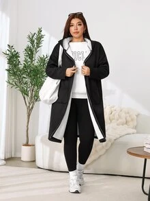 Solflare 大尺碼女款秋冬黑白毛絨長袖前開拉鍊夾克外套，附口袋 - 彩色 - 查看 5