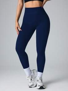 Solea Cove Solea Cove Seamless High Elastic Sports Yoga Fitness Leggings Mesh Tight Pants - Navy Blue - View 7