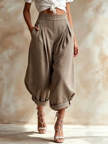 SHEIN 復古純色波希米亞風寬腿女款休閒長褲，適合度假、日常通勤與派對穿著 - 彩色 - 查看 5