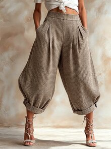 SHEIN 復古純色波希米亞風寬腿女款休閒長褲，適合度假、日常通勤與派對穿著 - 彩色 - 查看 1