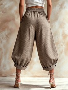 SHEIN 復古純色波希米亞風寬腿女款休閒長褲，適合度假、日常通勤與派對穿著 - 彩色 - 查看 2