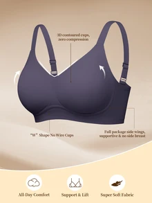 SHEIN 1pc Women's Minimalist Comfortable Seamless Jelly Gel Wireless Bra With Removable Pads - Dark Grey - View 6