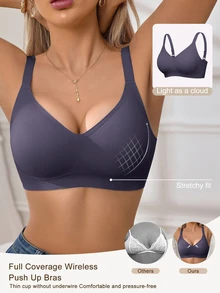 SHEIN 1pc Women's Minimalist Comfortable Seamless Jelly Gel Wireless Bra With Removable Pads - Dark Grey - View 3