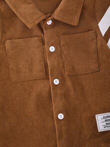 SHEIN 男嬰秋冬款厚實卡其色燈芯絨襯衫套裝，適合作為兒童禮物 - 卡其色 - 查看 5