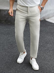 VENTUSAIL 男士素色休閒商務西裝長褲，適合日常通勤、輕鬆工作環境或半正式場合，也是送給男友和丈夫的理想禮物 - 杏色 - 查看 7