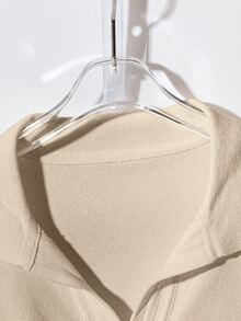 SHEIN Rosurelle 新款夏季柔软韩版休闲办公风 Polo 领针织女式上衣 - 米色 - 查看 5