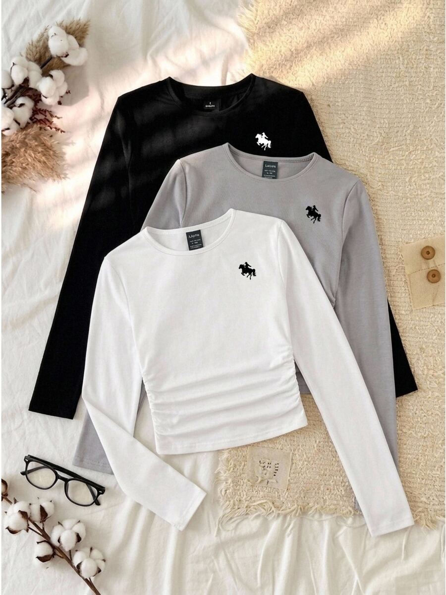 Tseoso 3 Buah Kaos Wanita Lengan Panjang Leher Bulat - MultiWarna - View 1