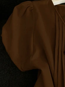 Franclia Kemeja Lengan Pendek Lipit Kasual Wanita dengan Ikatan di Depan, Musim Panas - Coklat - View 4