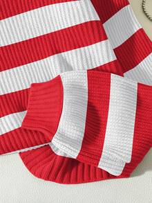 Franclia Women's Contrast Color Crew Neck Long Sleeve Pullover Sweater - Red and White - View 6
