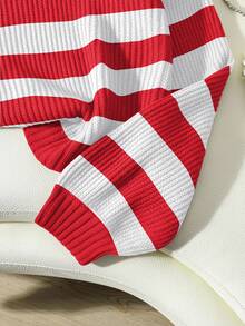 Franclia Women's Contrast Color Crew Neck Long Sleeve Pullover Sweater - Red and White - View 5