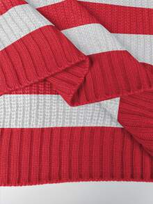 Franclia Women's Contrast Color Crew Neck Long Sleeve Pullover Sweater - Red and White - View 7