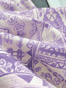 SHEIN Rosurelle Pastel Purple Boho Floral Print Wide Leg Pants Women, Summer Vacation Holiday French Style Trousers, Beach Party - Mauve Purple - View 5