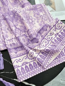 SHEIN Rosurelle Pastel Purple Boho Floral Print Wide Leg Pants Women, Summer Vacation Holiday French Style Trousers, Beach Party - Mauve Purple - View 8