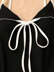 SHEIN Rosurelle 女士蝴蝶结荷叶边吊带背心，优雅修身 - 黑色 - 查看 7