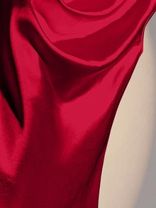 SHEIN Rosurelle 优雅纯色荷叶边领衬衫，夏季 - 紅色 - 查看 5