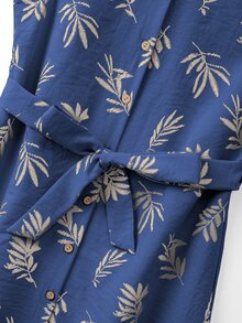 SHEIN Franclia Women's Summer Vacation Leaf Print Front Button Sleeveless Dress - Blue - View 6