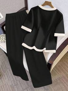 SHEIN Rosurelle 女士日常两件套服装 - 黑色 - 查看 2