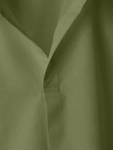 Franclia 女式简约设计宽松翻领纯色绿色短袖衬衫 - 軍綠色 - 查看 8